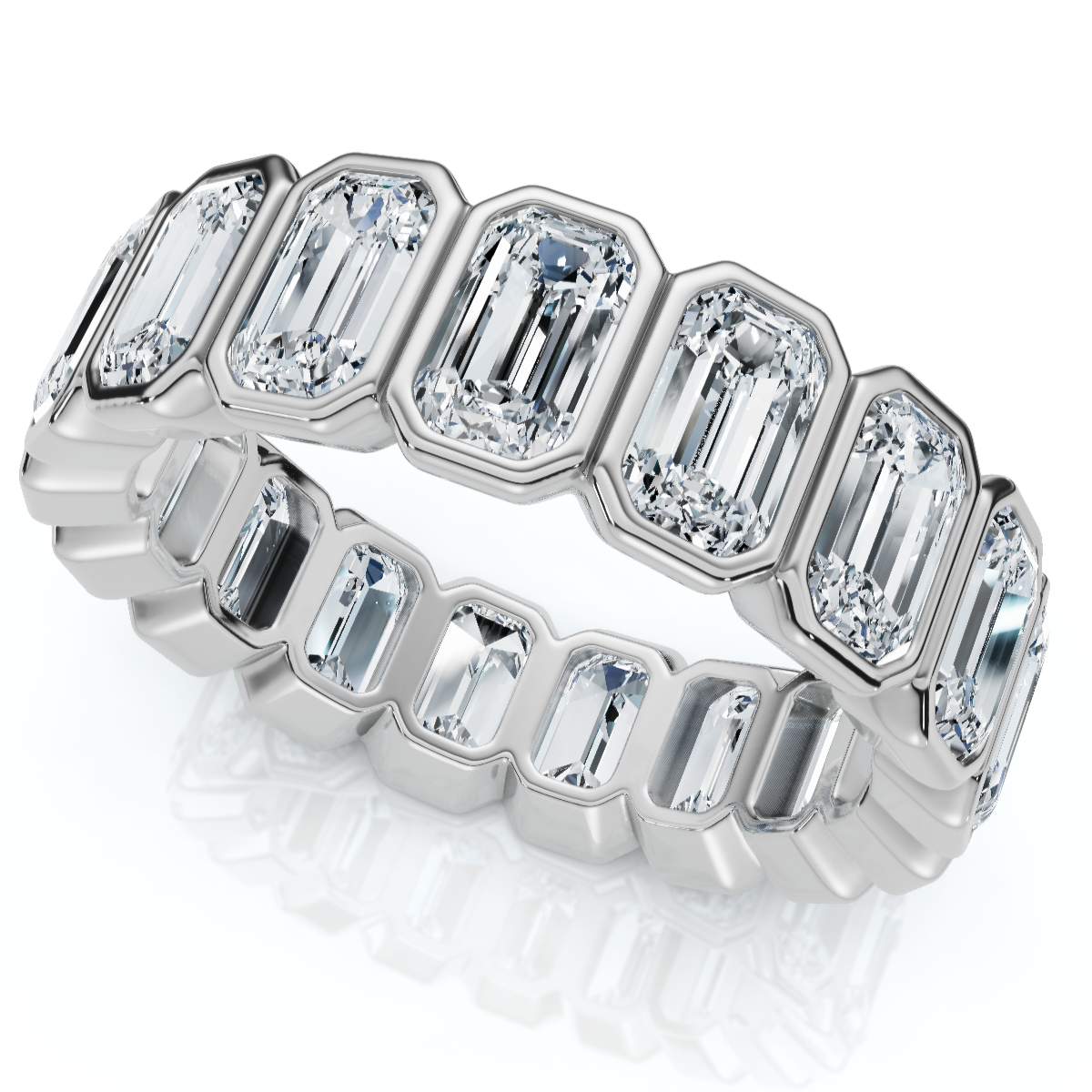5Ct Emerald Cut Bezel Eternity Wedding Ring 14k Gold Lab Grown (E-F, VS)