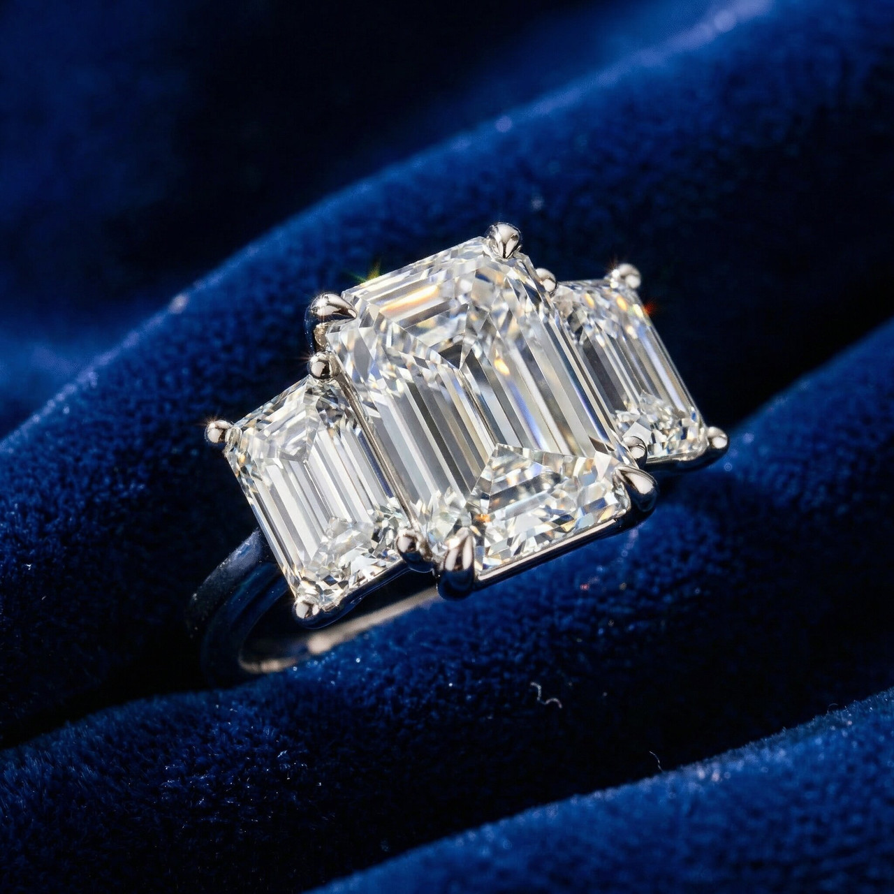 Cert. 5Ct Emerald Cut Diamond Engagement Ring 3-Stone 14k Gold or Pt Lab Grown (F-G, VS)