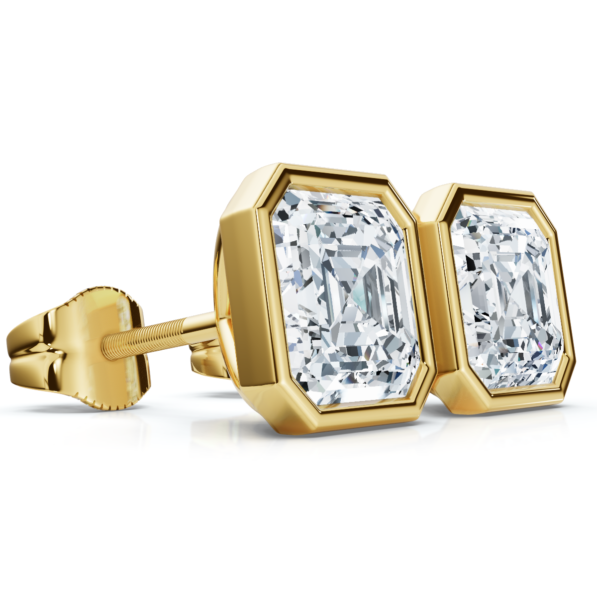 2ct TW Asscher Cut Bezel Diamond Studs 14k Gold Lab Grown (F-G, VS)