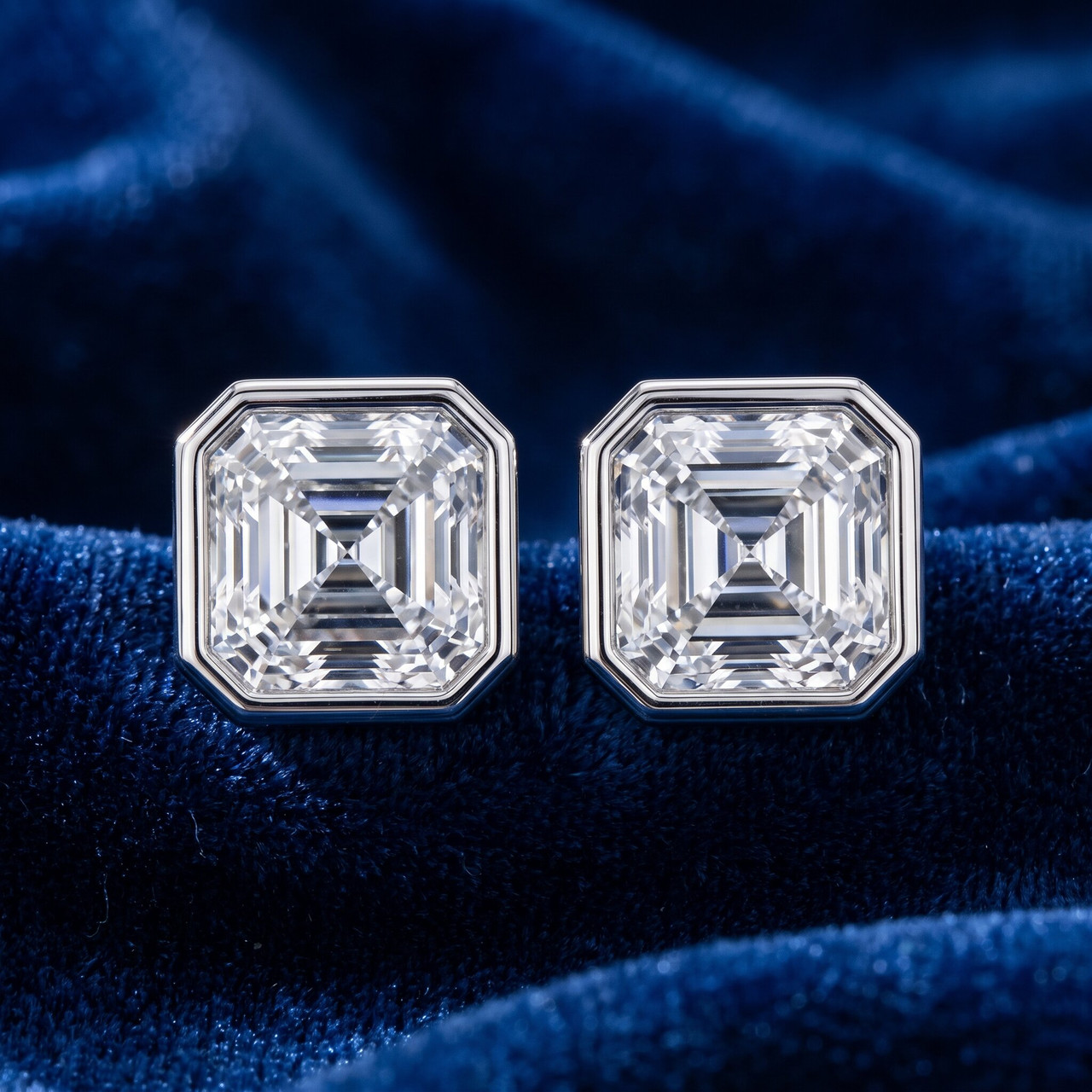 2ct TW Asscher Cut Bezel Diamond Studs 14k Gold Lab Grown (F-G, VS)