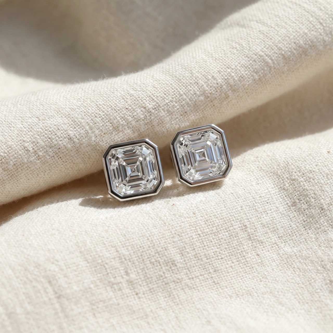 2ct TW Asscher Cut Bezel Diamond Studs 14k Gold Lab Grown (F-G, VS)