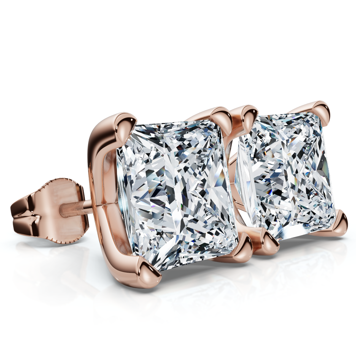 Certified 4Ct Princess Cut Martini Studs 14k Gold Lab Grown (F-G, VS)