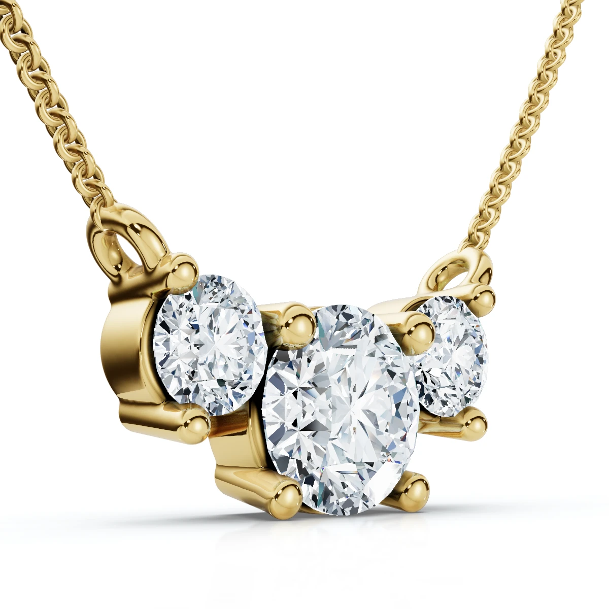 1Ct Diamond 3-Stone Pendant Necklace 14k Gold Lab Grown (E-F, VS)