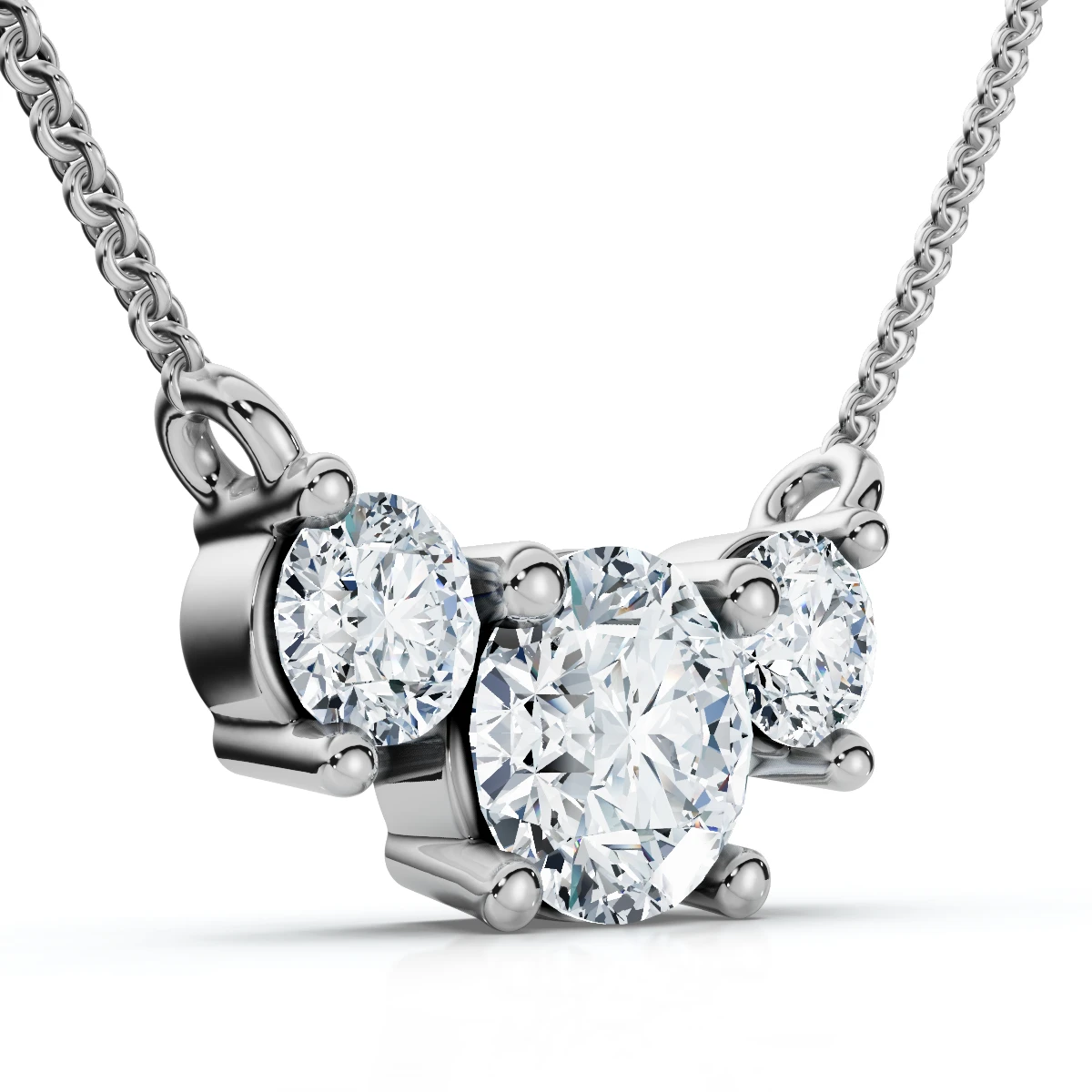 1Ct Diamond 3-Stone Pendant Necklace 14k Gold Lab Grown (E-F, VS)