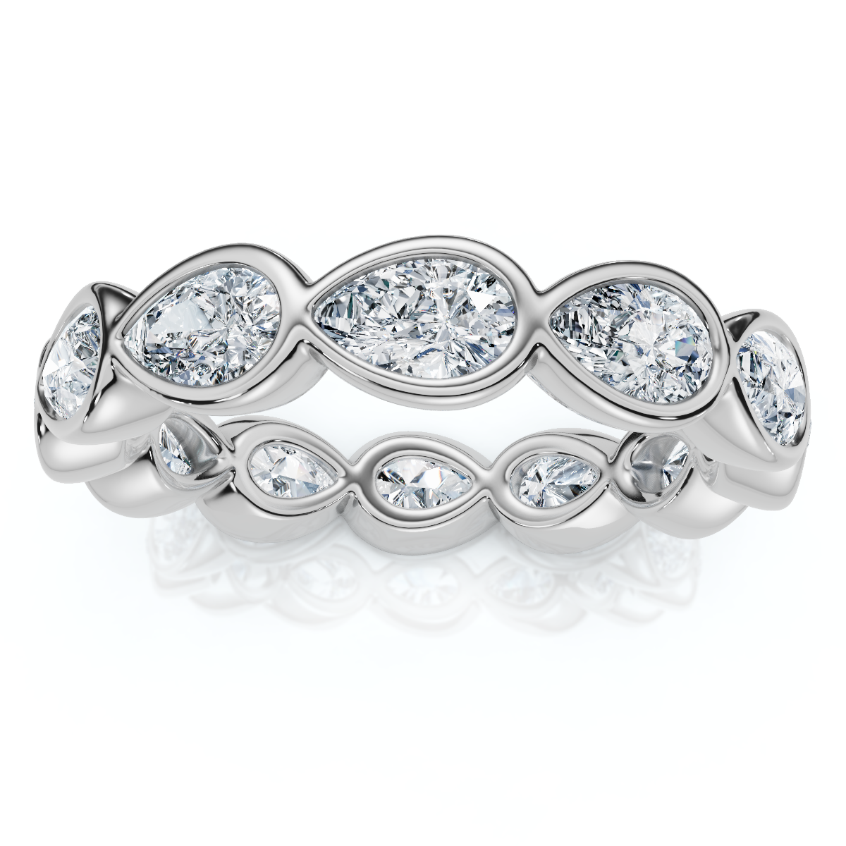2Ct Pear Shape Bezel Diamond Eternity Wedding Ring 14k Gold Lab Grown (E-F, VS)