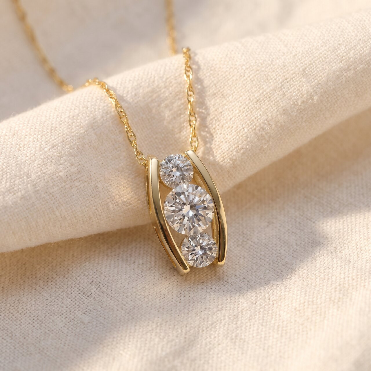 1/2ct Three Stone 3 Diamond Pendant 14K Yellow Gold (H-I, I1)