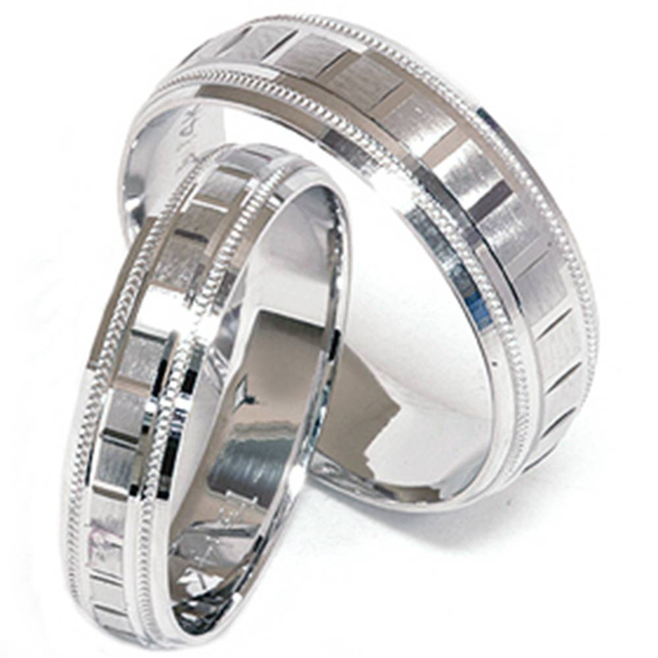 Matching His Hers White Gold Wedding Band Ring New Set