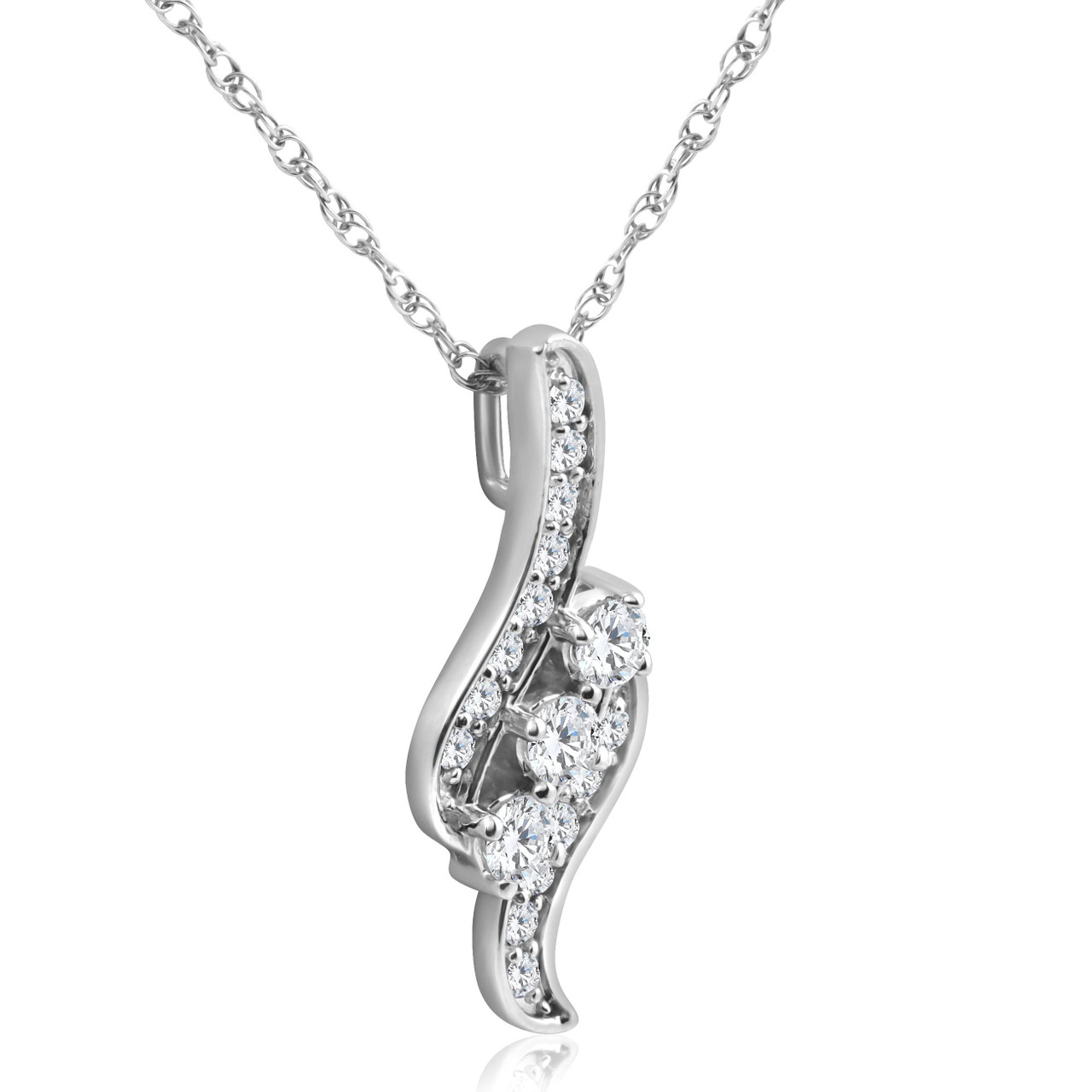1/3ct 3-Stone Diamond Pendant 14 KT White Gold W/ 18" Chain (G-H, I2-I3)