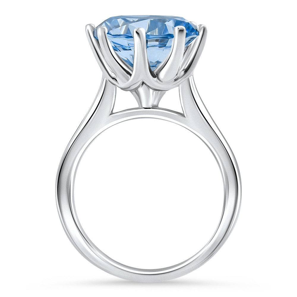 Aquamarine Solitaire Flower Ring 14k White Gold 10MM Lab Grown