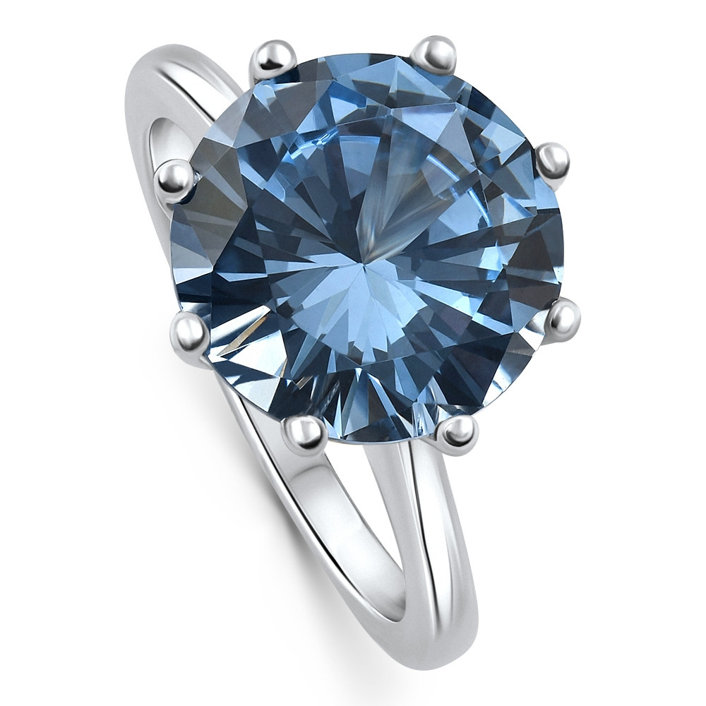 Aquamarine Solitaire Flower Ring 14k White Gold 10MM Lab Grown