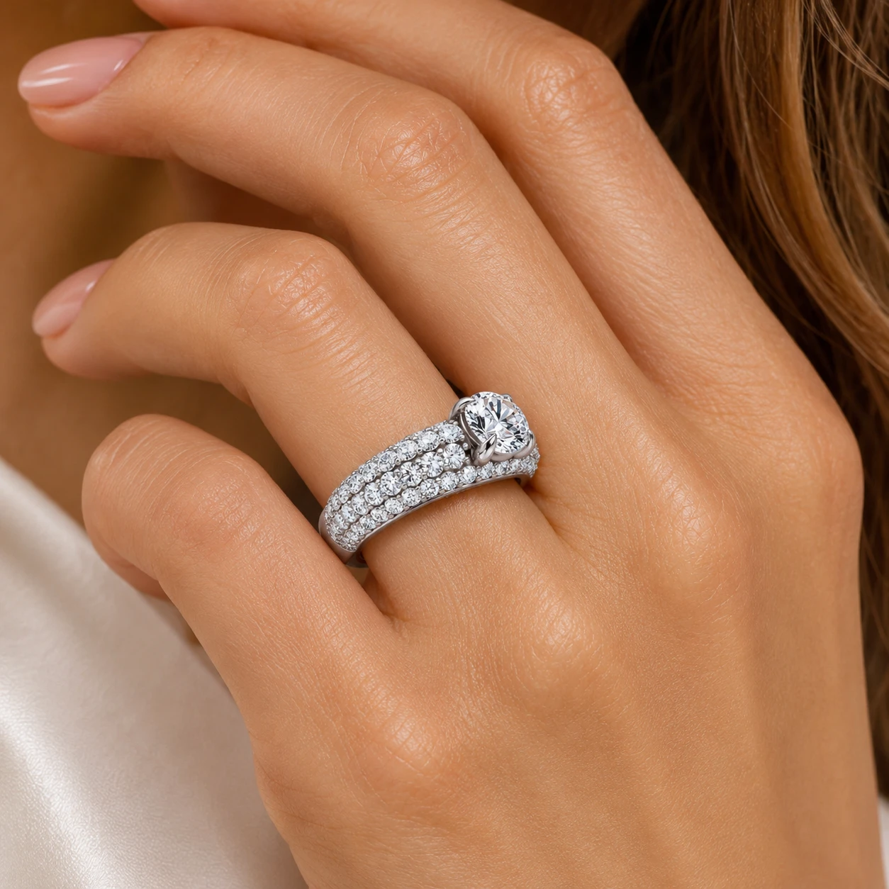 1 1/2Ct Pave Kimberly Diamond Anniversary Ring 14k Gold or Platinum Lab Grown (E-F, VS)