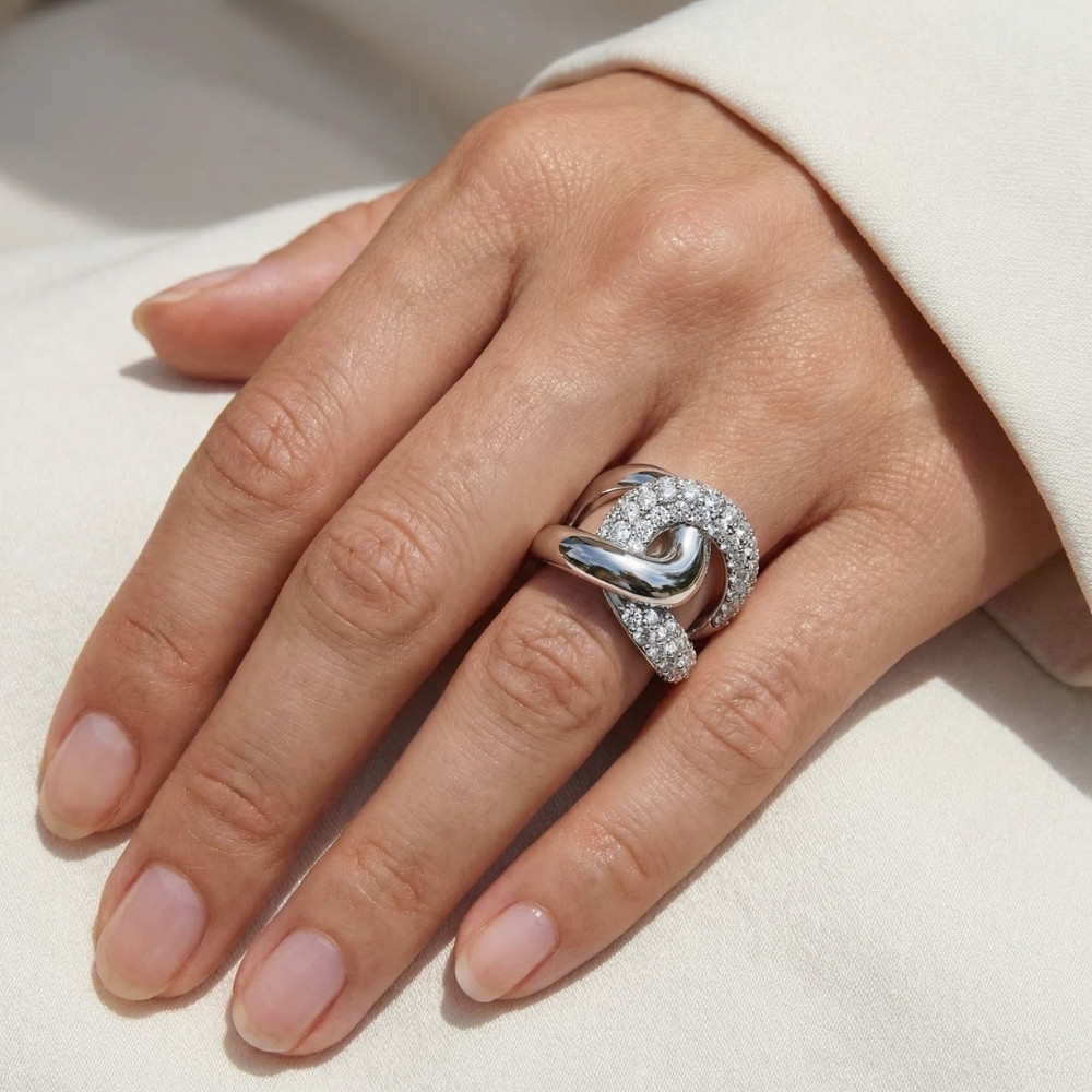 2Ct Interlocked Brittany Diamond Ring 10k Gold Lab Grown Right Hand Band (E-F, VS)