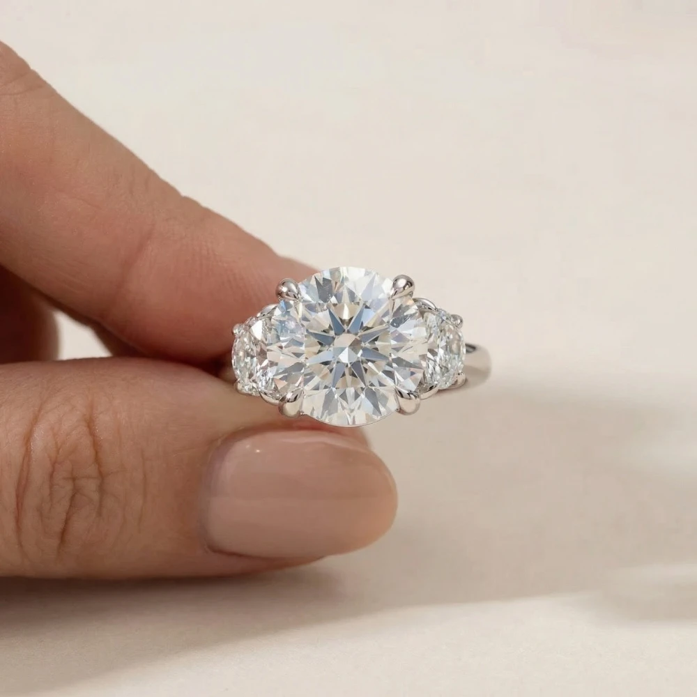 Certified 7Ct Diamond & Halfmoon Engagement Ring Lab Grown (F-G, VS)