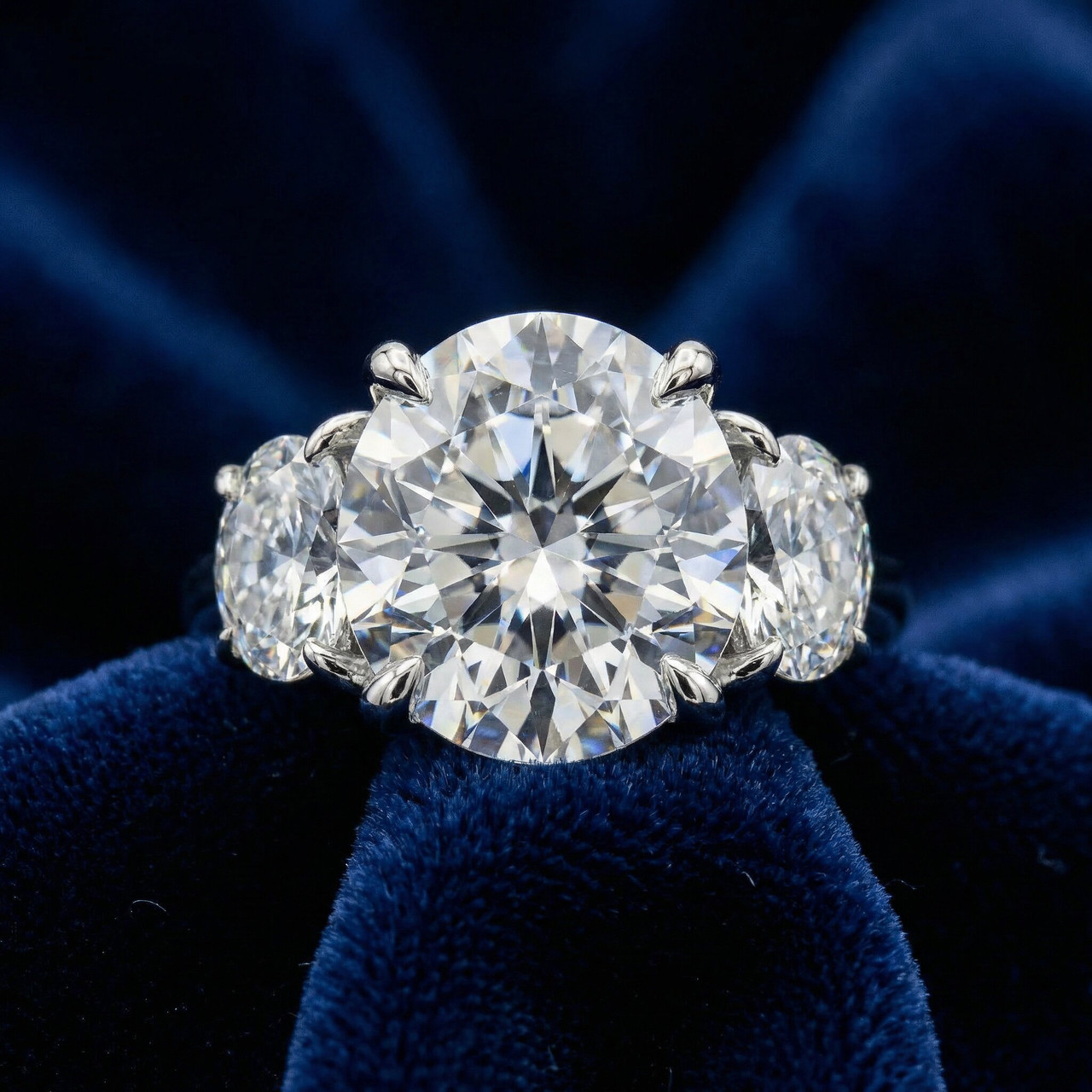 Certified 7Ct Diamond & Halfmoon Engagement Ring Lab Grown (F-G, VS)