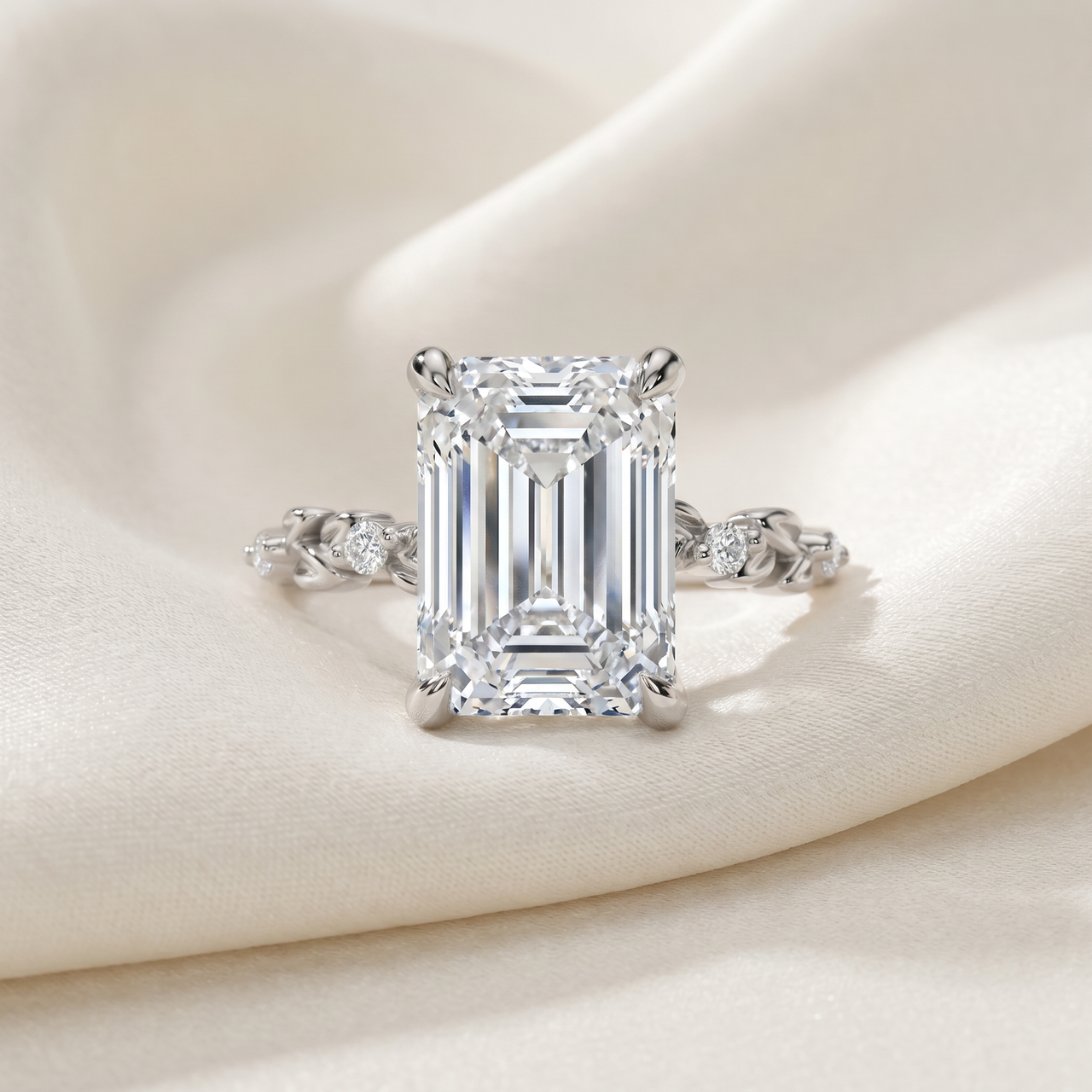 Certified 4.05Ct Emerald Cut Diamond Engagement Ring 14k White Gold Lab Grown (F-G, VS)