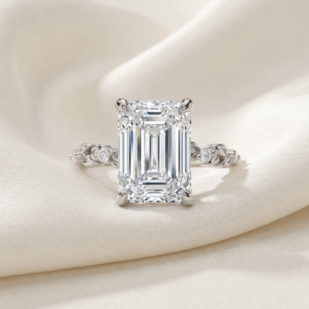Certified 4.05Ct Emerald Cut Diamond Engagement Ring 14k White Gold Lab Grown (F-G, VS)