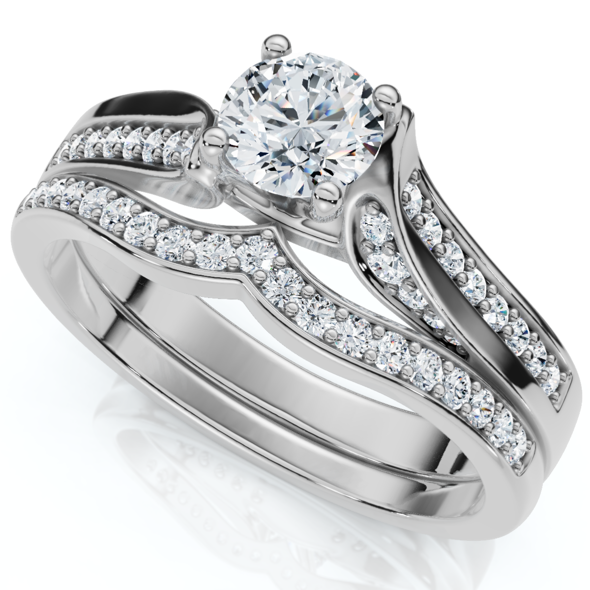 1Ct Engagement Wedding Ring Set 14k Gold or Platinum Lab Grown (E-F, VS)