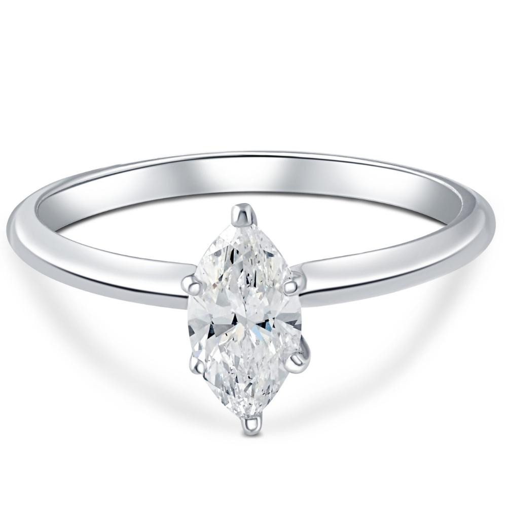 Platinum .72Ct Marquise Natural Certified Diamond Solitaire Engagement Ring (G-H, SI)