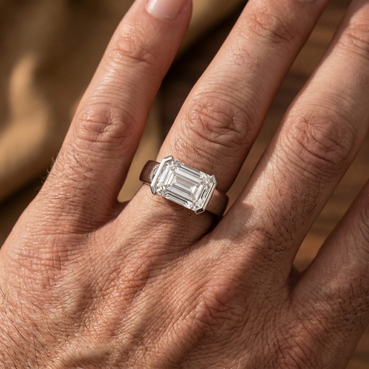 Certified 3Ct East West Emerald Diamond Engagement Ring 14k Gold or Pt Lab Grown (F-G, VS)