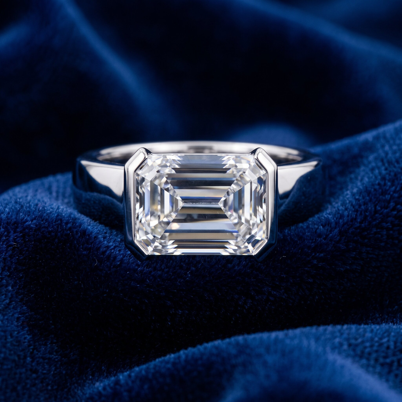 Certified 3Ct East West Emerald Diamond Engagement Ring 14k Gold or Pt Lab Grown (F-G, VS)