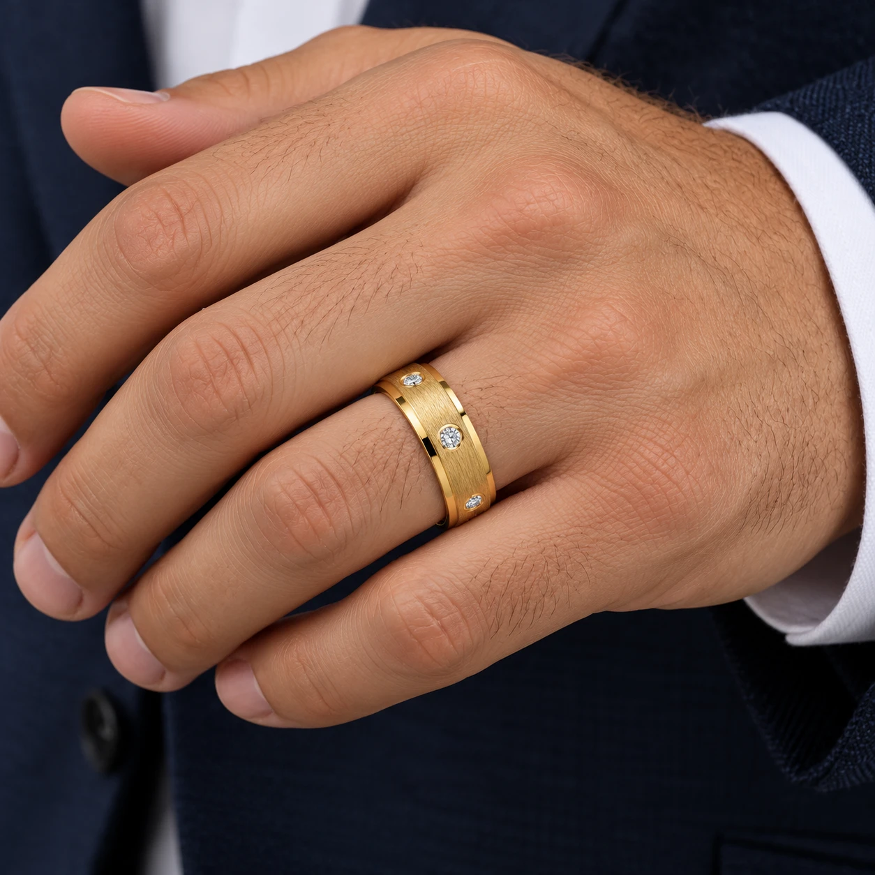 Mens 1/4ct 14K Gold Diamond Comfort Fit Brushed Wedding Ring (G-H, SI)