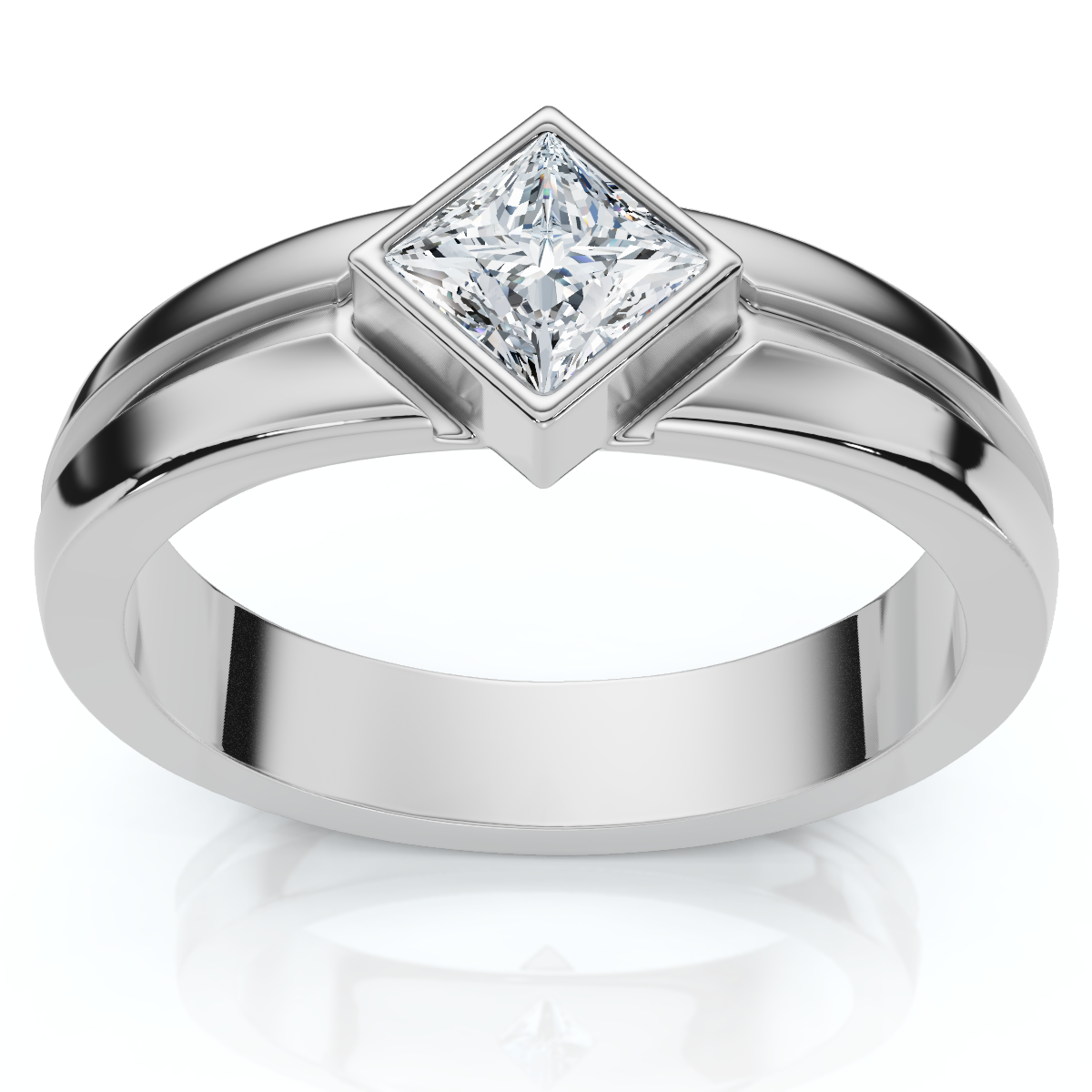Men's 3/8Ct Princess Cut Diamond Bezel Polished Wedding Ring 14k Gold Lab Grown (F-G, VS)