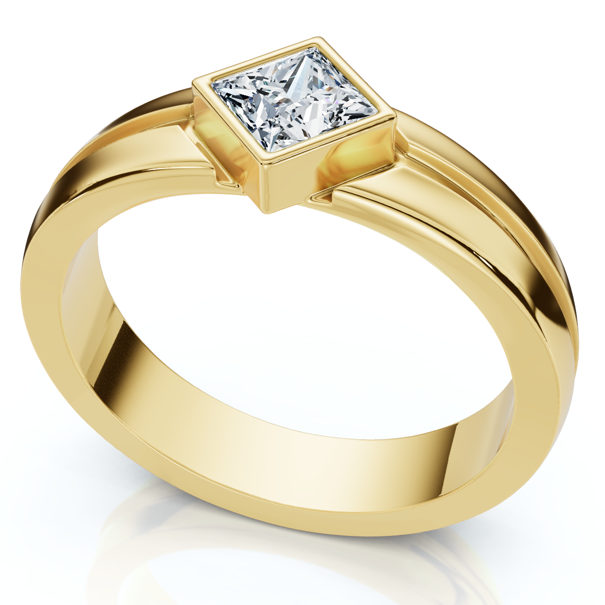 Men's 3/8Ct Princess Cut Diamond Bezel Polished Wedding Ring 14k Gold Lab Grown (F-G, VS)