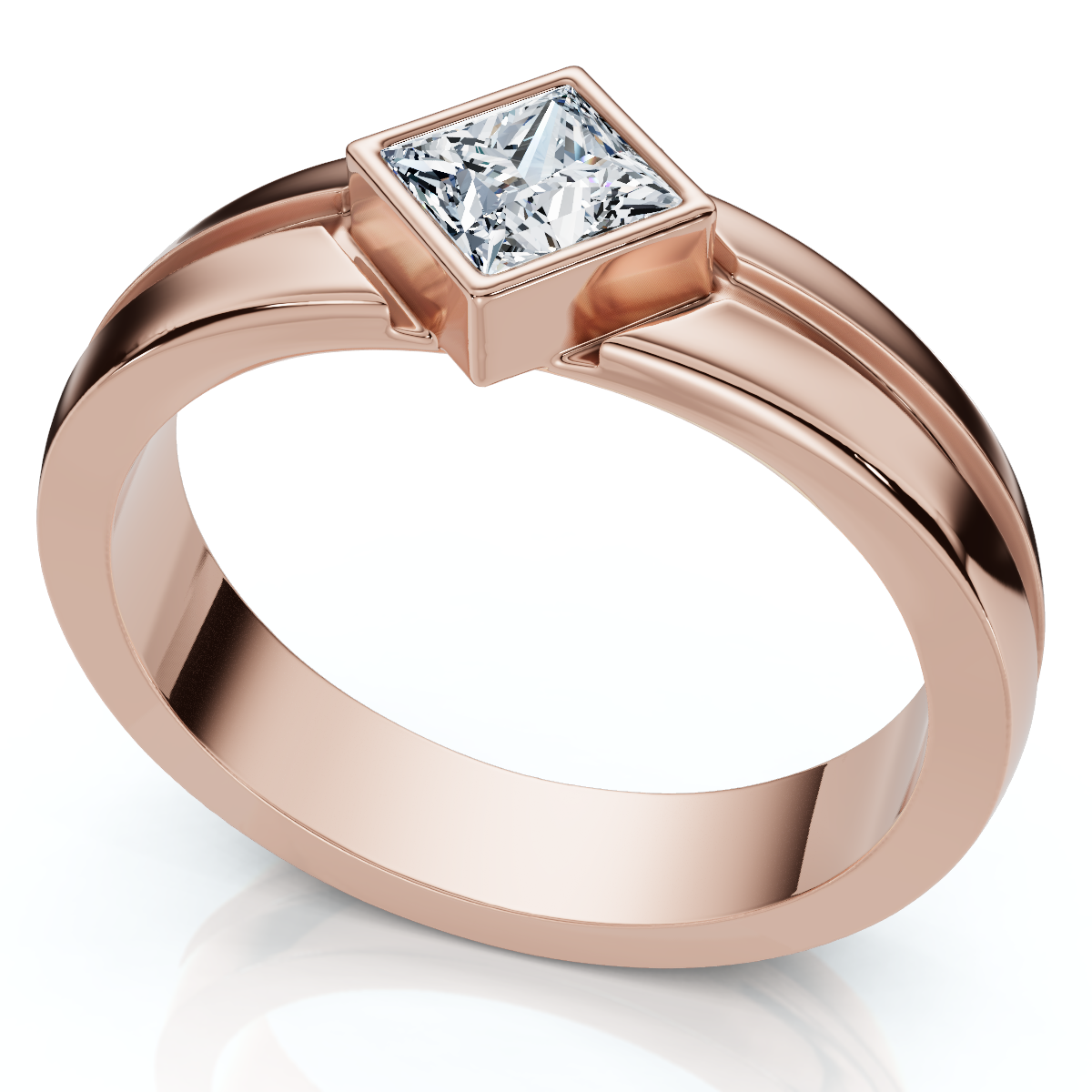 Men's 3/8Ct Princess Cut Diamond Bezel Polished Wedding Ring 14k Gold Lab Grown (F-G, VS)