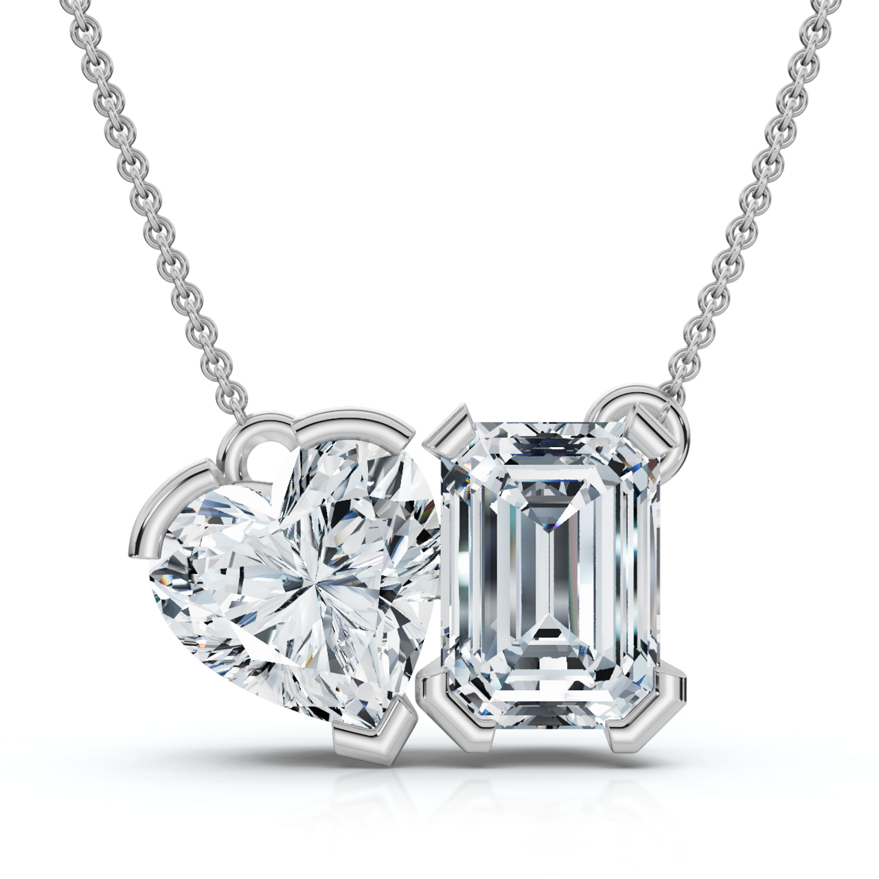 2Ct Toi Et Moi Heart Emerald Diamond Pendant 14k Gold 18" Necklace Lab Grown (E-F, VS)