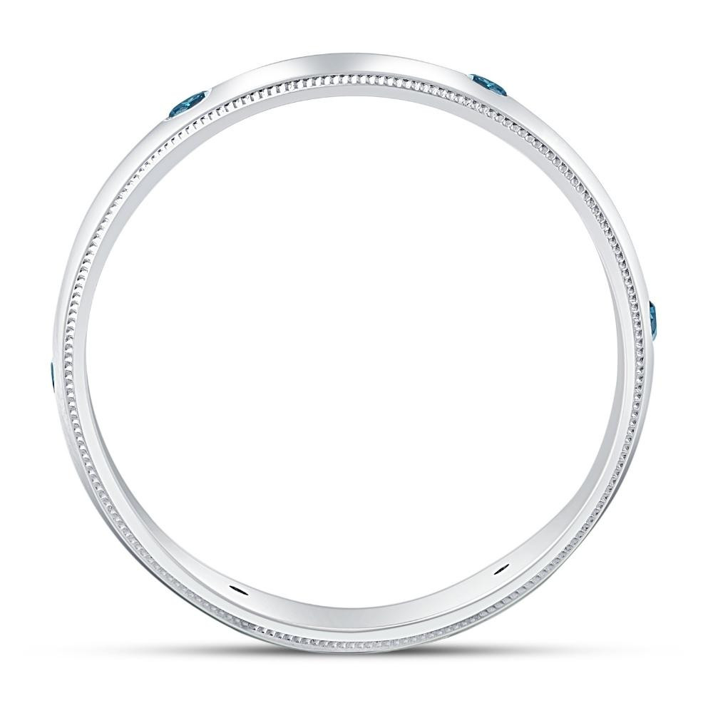 Mens Blue Diamond Wedding Ring 10K White Gold (Blue, SI)