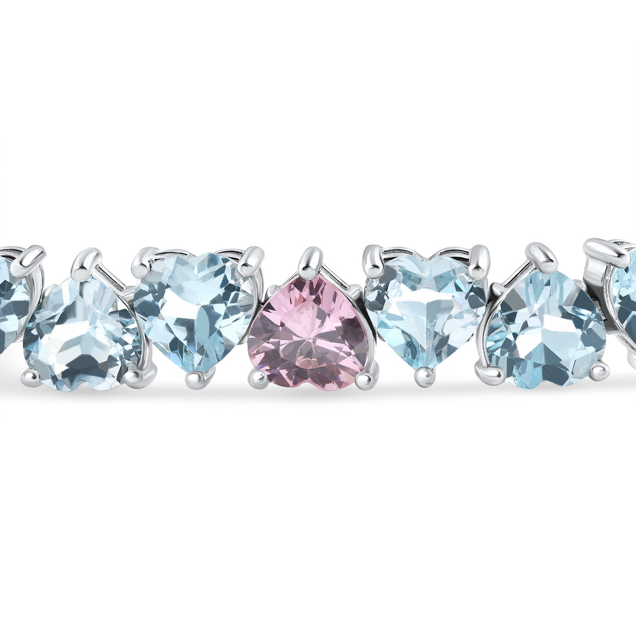 34.43Ct Heart Shape Pink & Blue Topaz Tennis Bracelet 14k White Gold 23.51grams