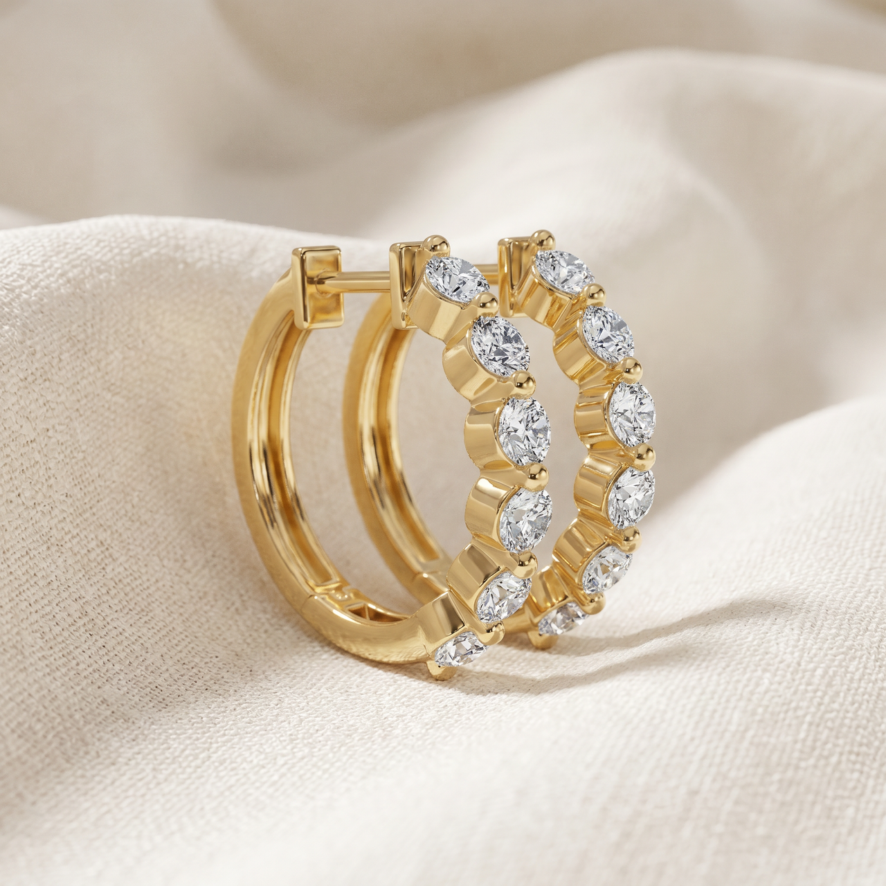 1Ct 6-Stone Diamond Hoops 10k Gold Lab Grown (E-F, VS)
