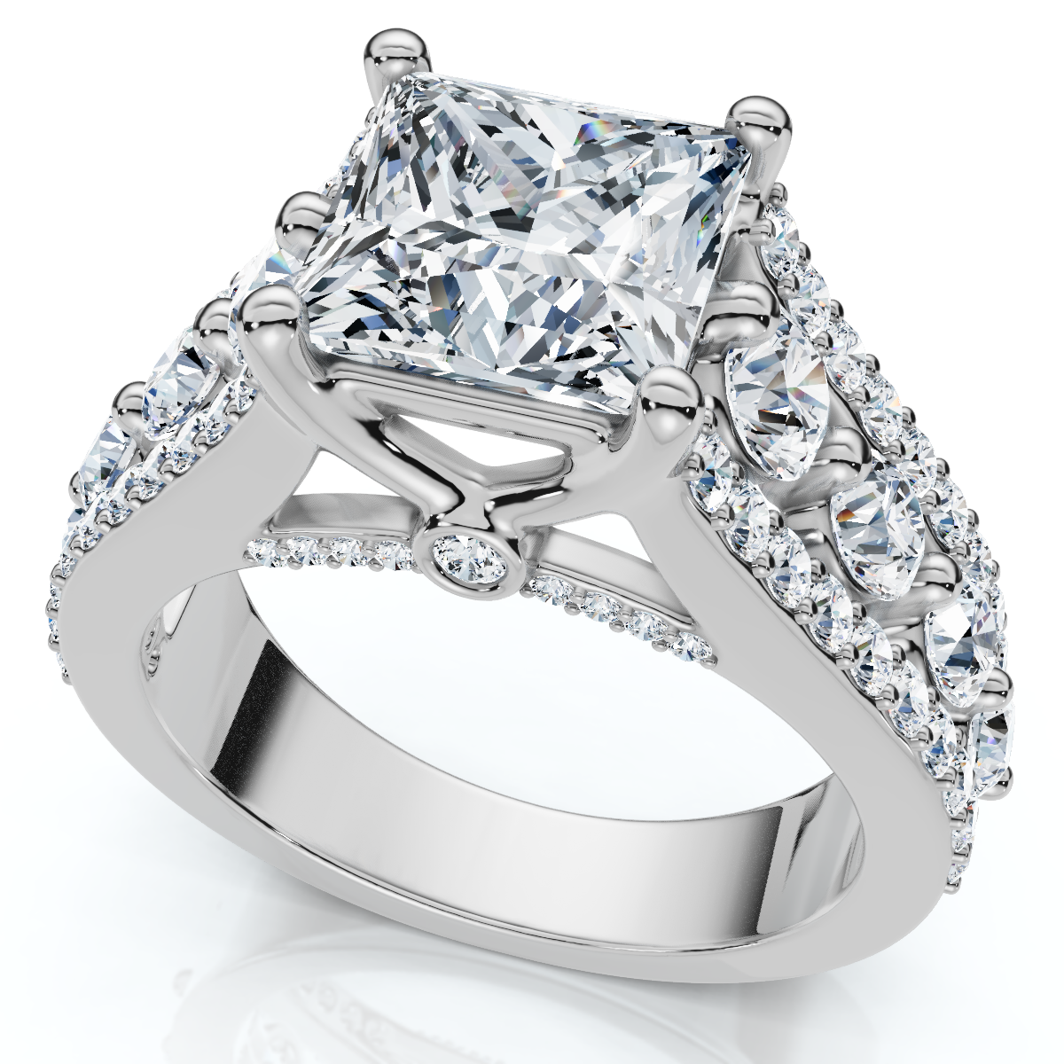 Certified 3.80Ct Princess Cut Diamond Engagement Ring 14k Gold Lab Grown (E-F, VS)