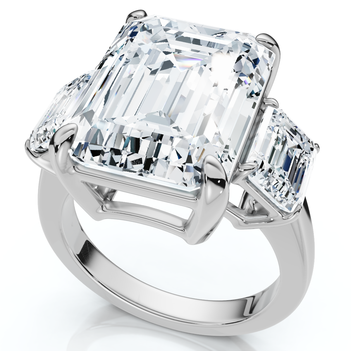 Certified 12Ct Emerald Cut Three Stone Diamond Engagement Ring Lab Grown (G-H, VS)