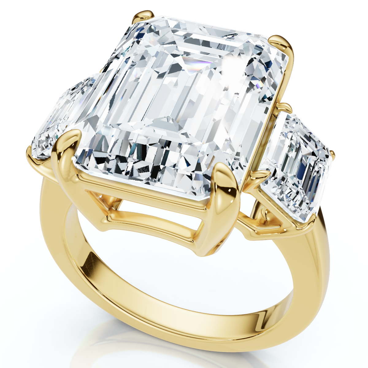 Certified 12Ct Emerald Cut Three Stone Diamond Engagement Ring Lab Grown (G-H, VS)