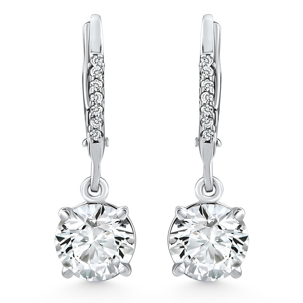 2.07Ct TW Diamond Dangle Lever Back Hoops 10k White Gold Lab Grown (G-H, VS)