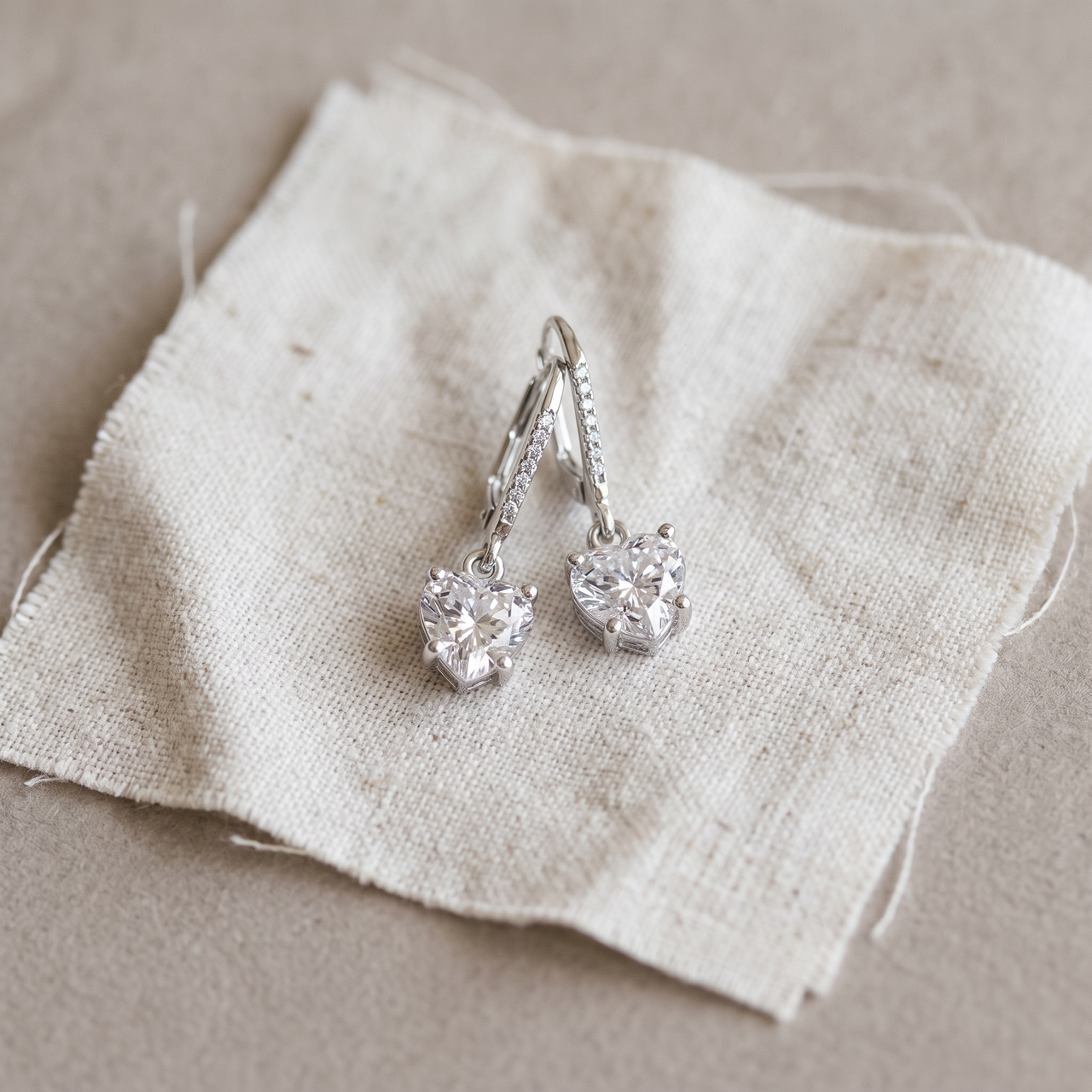 2.07Ct TW Heart Diamond Dangle Lever Back Hoops 10k White Gold Lab Grown (G-H, VS)