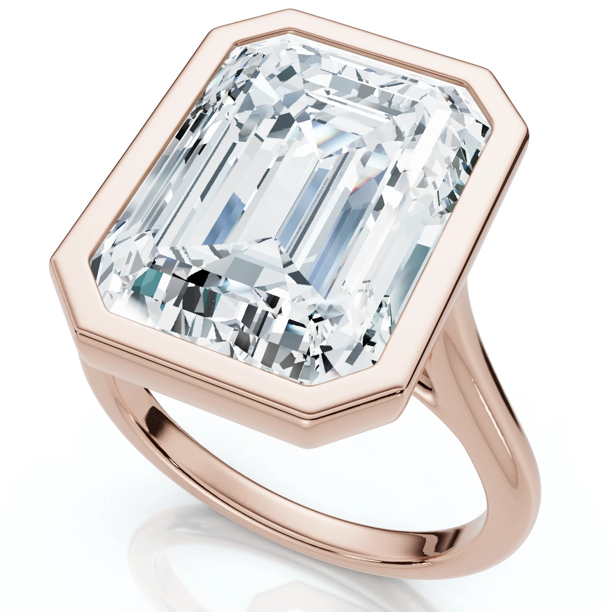 Certified 10 Ct Emerald Cut Bezel Diamond Engagement Ring 14k or Pt Lab Grown (F-G, VS)