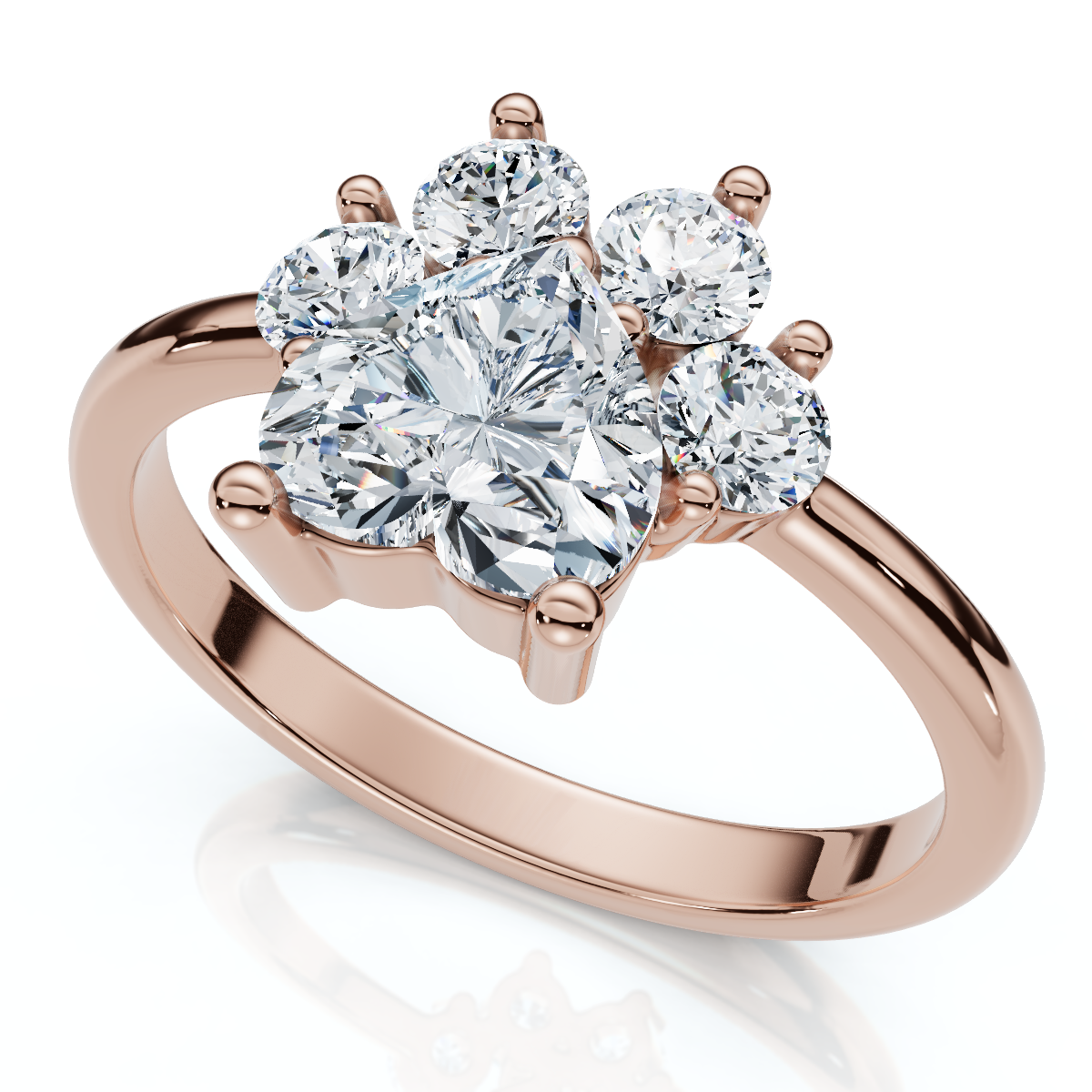 1 1/3Ct Cat Paw Shape Diamond Ring 14k Gold Lab Grown (F-G, VS)