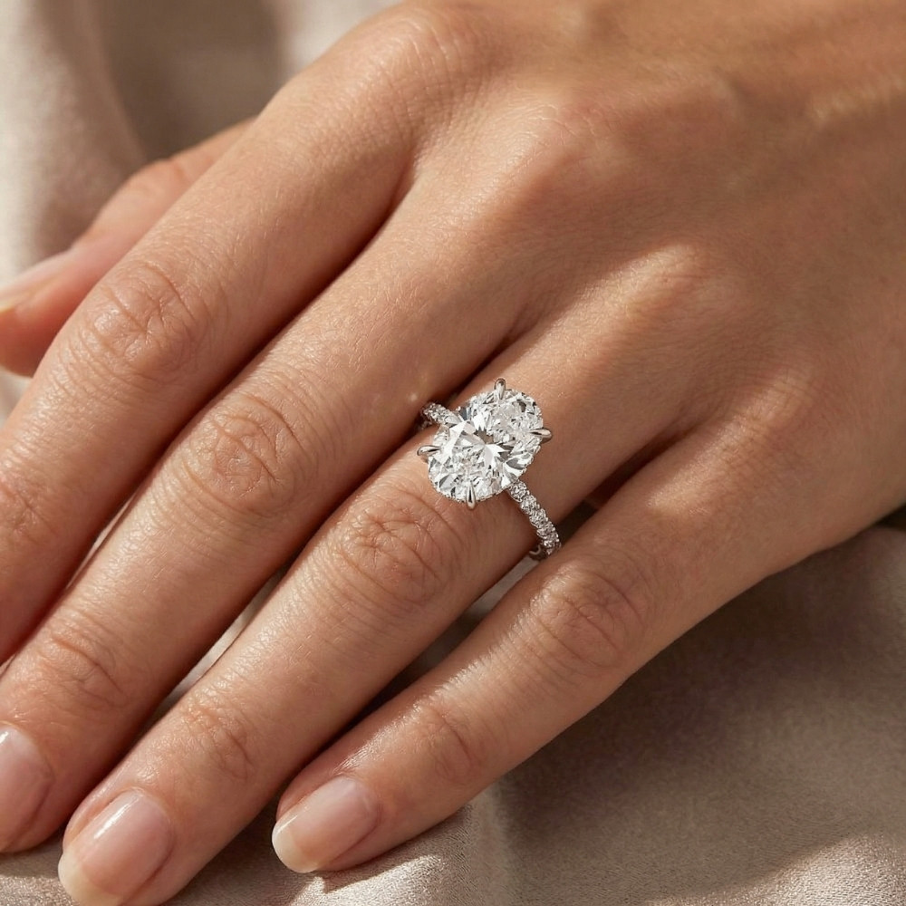 Certified 4.55Ct Oval Diamond Side Halo Engagement Ring 14k White Gold Lab Grown (E-F, VS)