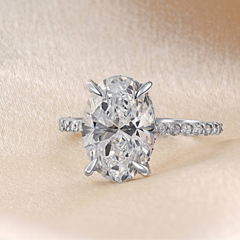 Certified 4.55Ct Oval Diamond Side Halo Engagement Ring 14k White Gold Lab Grown (E-F, VS)