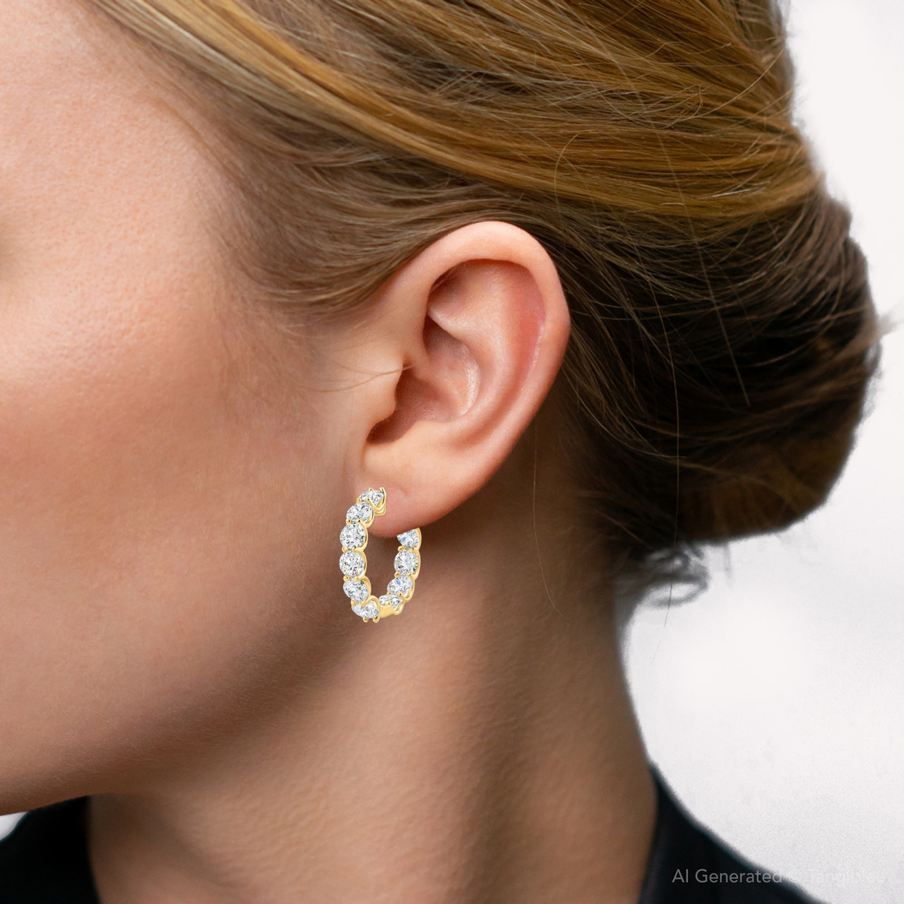 10Ct Diamond Hoops U Prong 1" Tall White or Yellow Gold (E-F, VS)