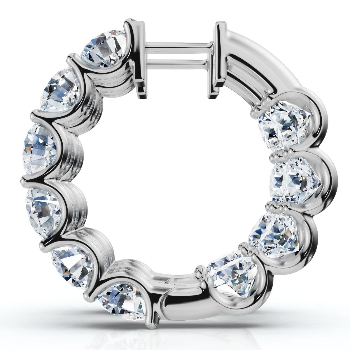 10Ct Diamond Hoops U Prong 1" Tall White or Yellow Gold (E-F, VS)