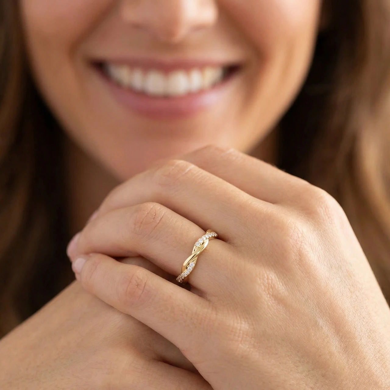 1/3 Ct Diamond Eternity Petite Twist Vine Eternity Ring 10k Yellow Gold (G-H, I1)