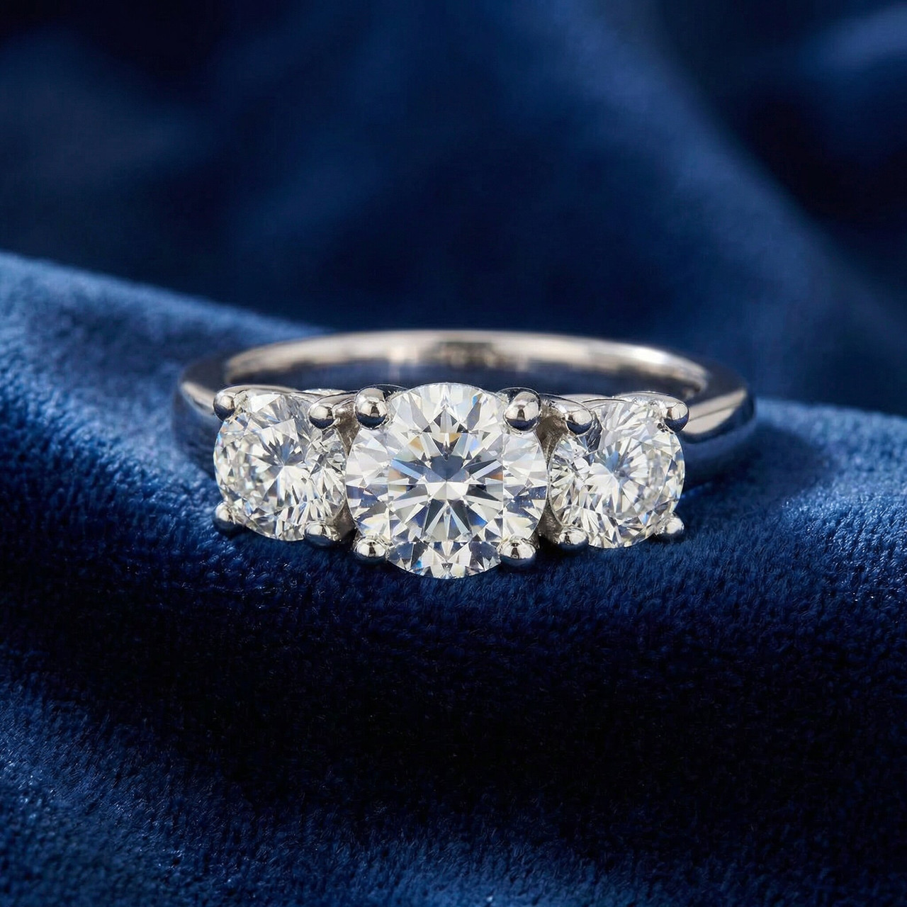 2ct Three Stone Lab Grown Diamond Engagement Ring 14K White Gold (H-I, VS)