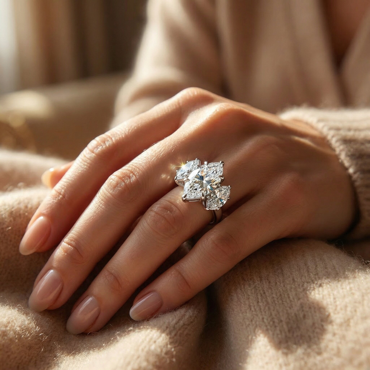 Certified 10Ct Marquise Diamond Engagement Ring 3-Stone 14k Gold or Pt Lab Grown (F-G, VS)