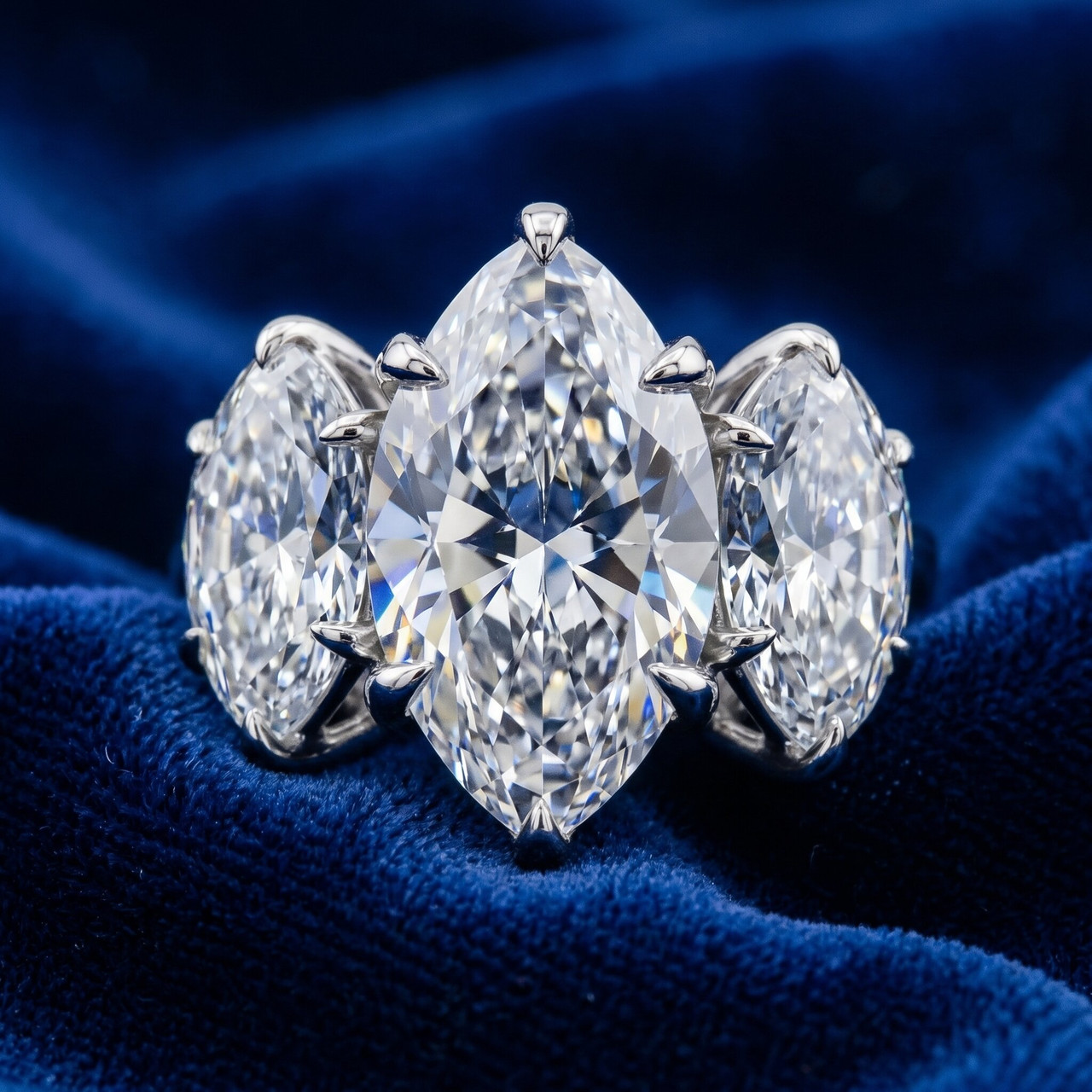 Certified 10Ct Marquise Diamond Engagement Ring 3-Stone 14k Gold or Pt Lab Grown (F-G, VS)
