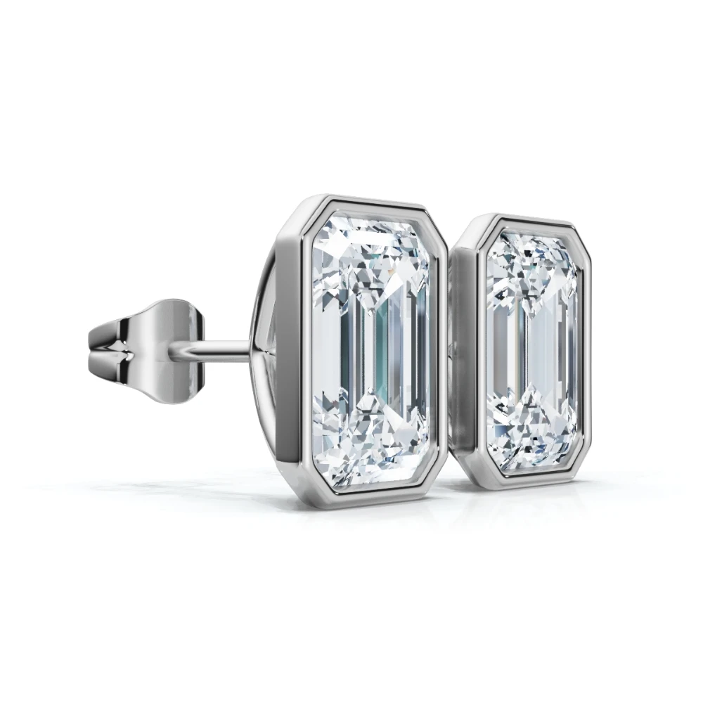 2Ct TW Emerald Cut Bezel Diamond Studs 14k Gold Lab Grown Earrings (F-G, VS)