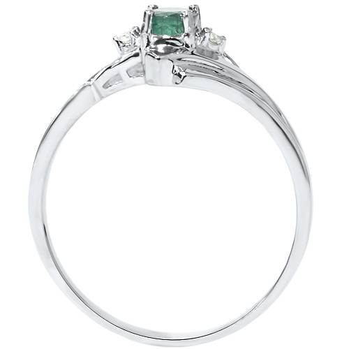 1/2ct Genuine Oval Emerald & Diamond Ring 14K White Gold (H-I, I2-I3)