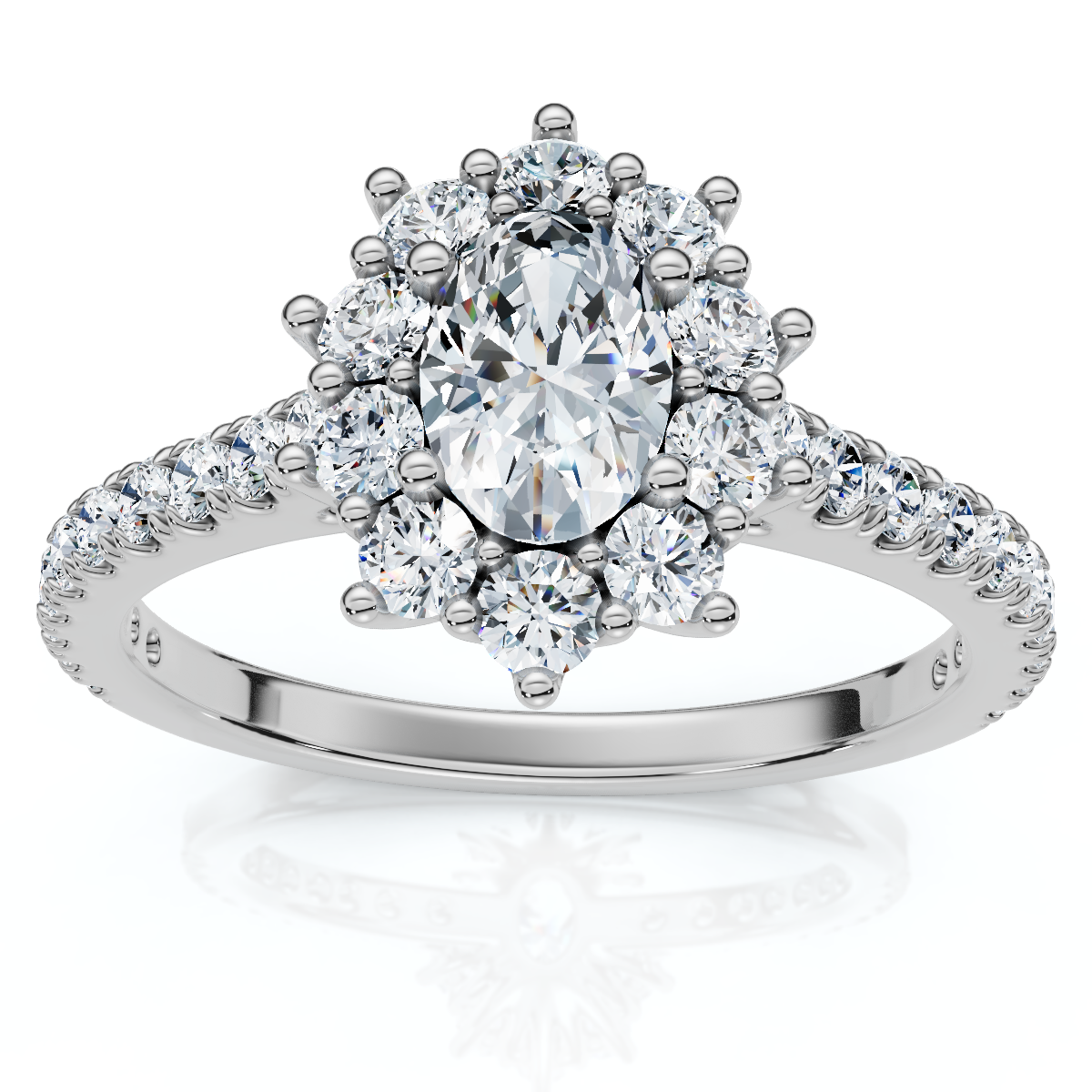 1Ct TW Oval Halo Diamond Engagement Ring 14k Gold or Platinum Lab Grown (E-F, VS)